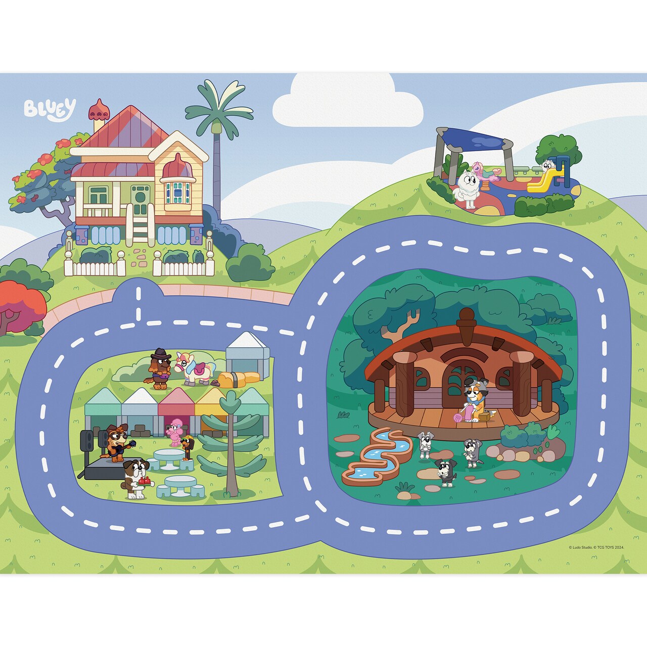 Imaginmat: Deluxe - Bluey - Floor Playmat & Toy Car, 30.5 x 20.5", Character Vehicle & Road Accessories, Durable EVA Foam Mat, Licensed, Kids Ages 3+